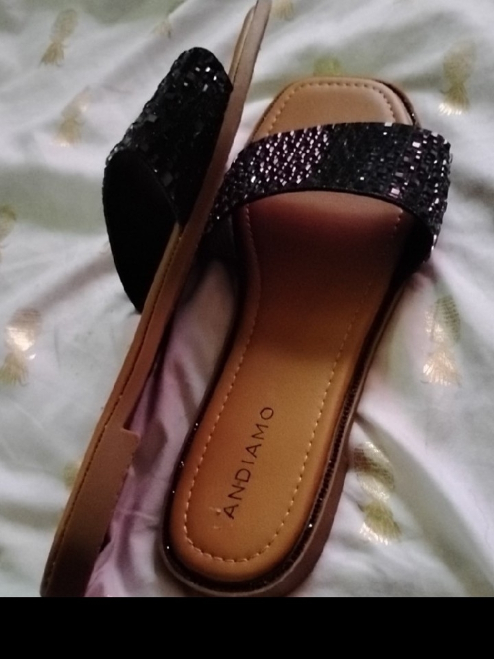 Andiamo Black Sequin Slide Sandals